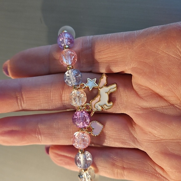 Pink Beaded Bracelet with Unicorn Charm - Picture 2 of 3